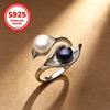 1pcs Adjustable opening925Pure silver ring for women, inlaid with shiny pearls, elegant and exquisite jewelry, versatile accessory suitable for daily