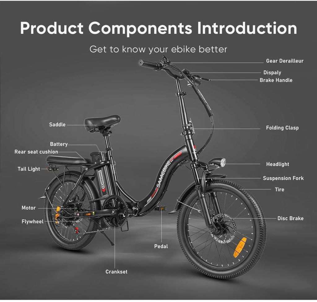 Samebike 2026 Modell CY20 Faltbares Elektrofahrrad 36V 12Ah Herausnehmbarer Akku 20" Outdoor Fat E-Bike für Erwachsene.