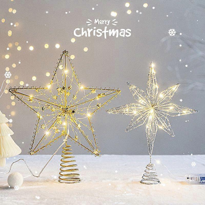Cotton tree top star silver 25cm with light Christmas tree top star luminous pendant five-pointed star decoration scene layout dress up Christmas