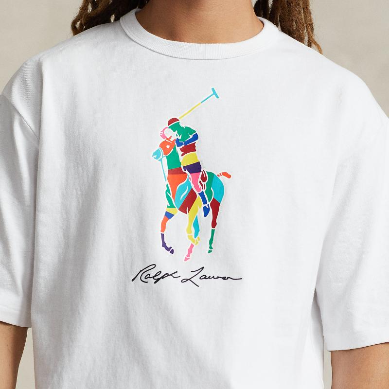 Polo Ralph Lauren Logo Vzor koně Tištěné Volný střih Kulatý výstřih Krátký rukáv Pánské Trička Bílá MNPOTSH1N822025-100