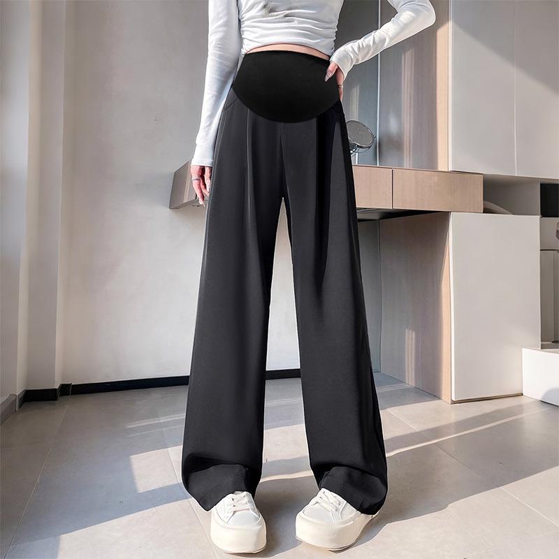 Autumn 2025 Plus Size Maternity Wide Leg Pants - Versatile Drape and Straight Fit XL чёрный