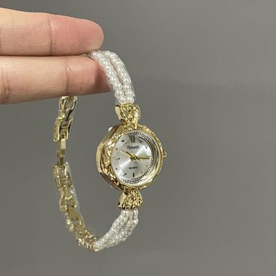 Kleines Exquisites Perlenarmbanduhr im Light Luxury Stil Temperament Retro Hoher Sinn Vielseitig Modeuhr Damen