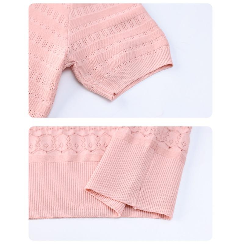 Ice Silk Short Sleeved Knitted Sweater Women's Summer Round Neck Thin Design Sense Short Jacquard Top T-shirt Women