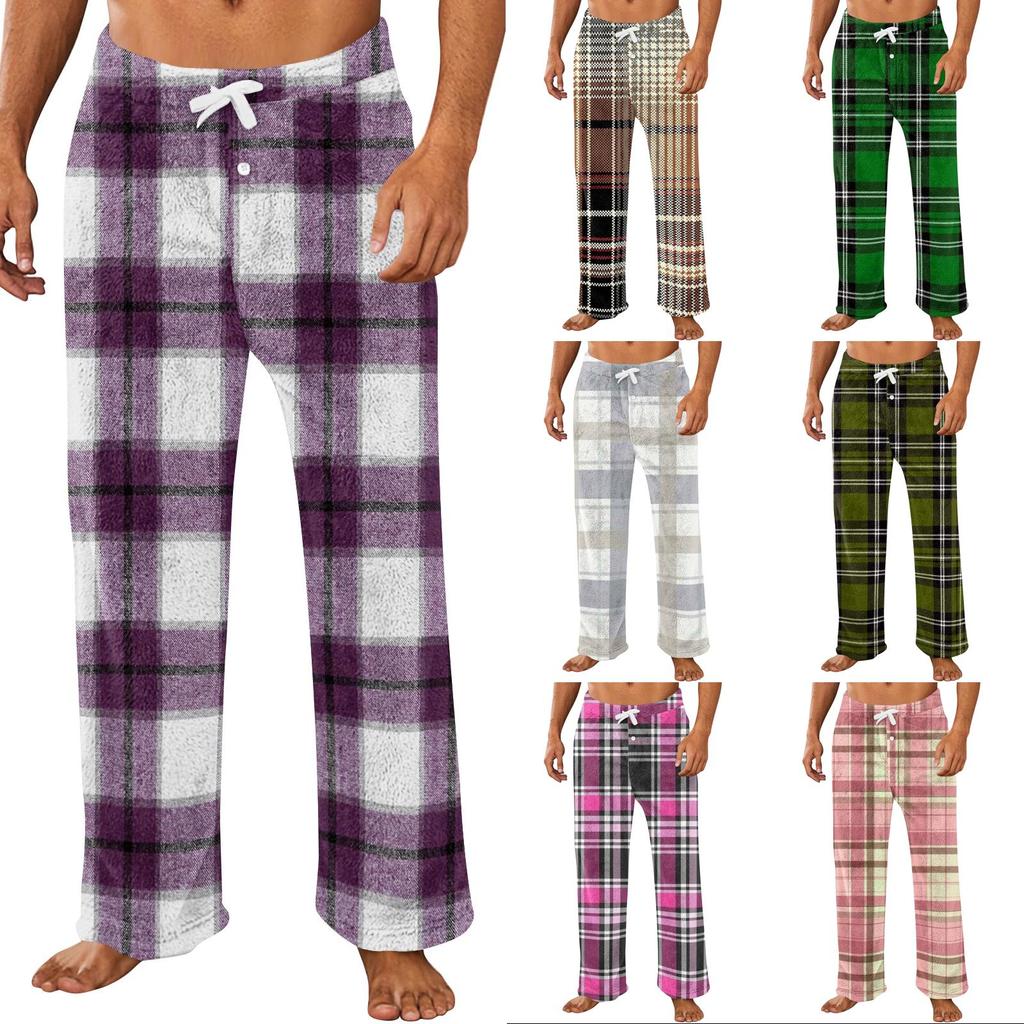Men's Plush Pajama Pants with Print for Casual Home Wear