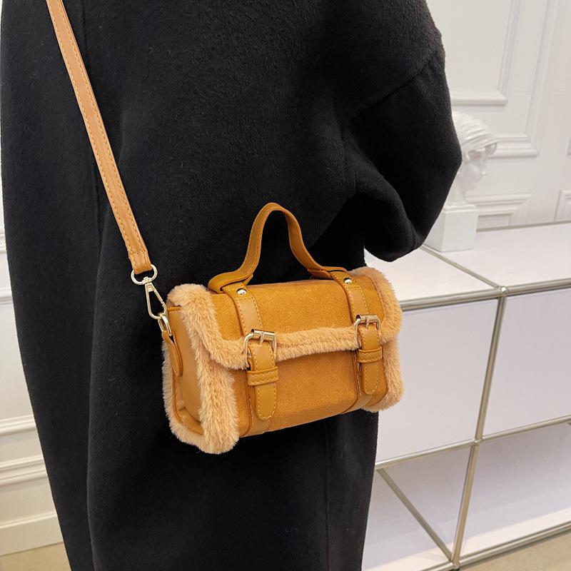 Autumn Winter PU Women's Crossbody Bag Ladies Vintage Satchels Patchwork Soft Plush Handbags For Female Fahion Messenger Bag
