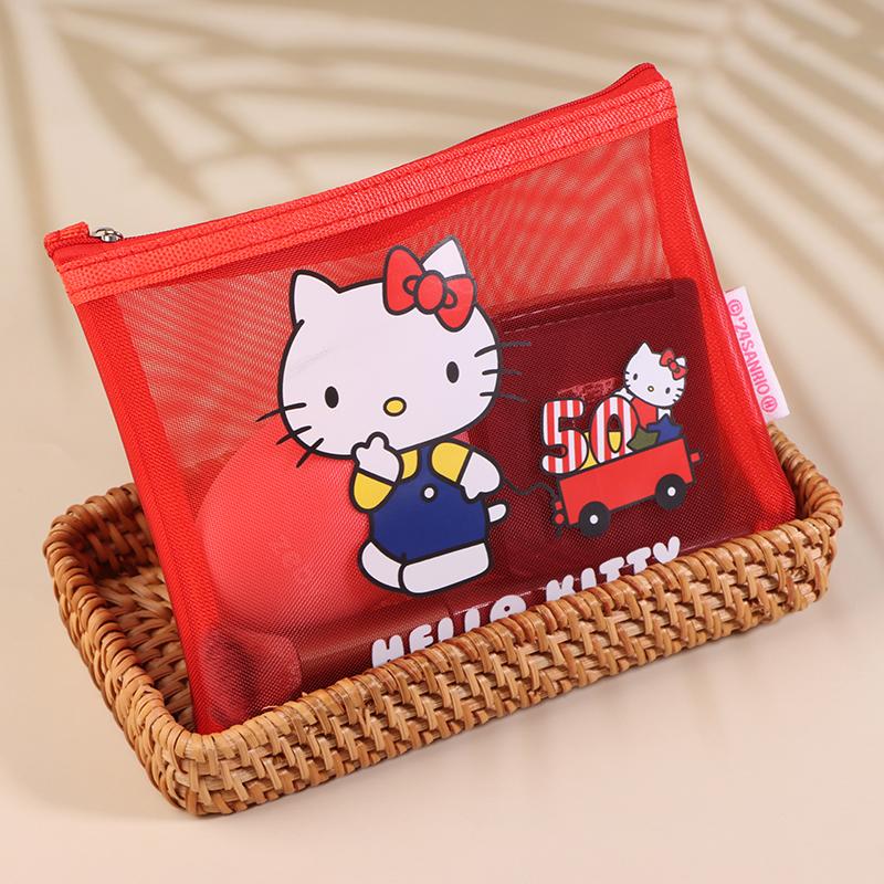 Hello Kitty Transparent Mesh Cosmetic Bag Sanrio Kt Cat Makeup Bag Travel Clutch Bag Sundry Storage Bag
