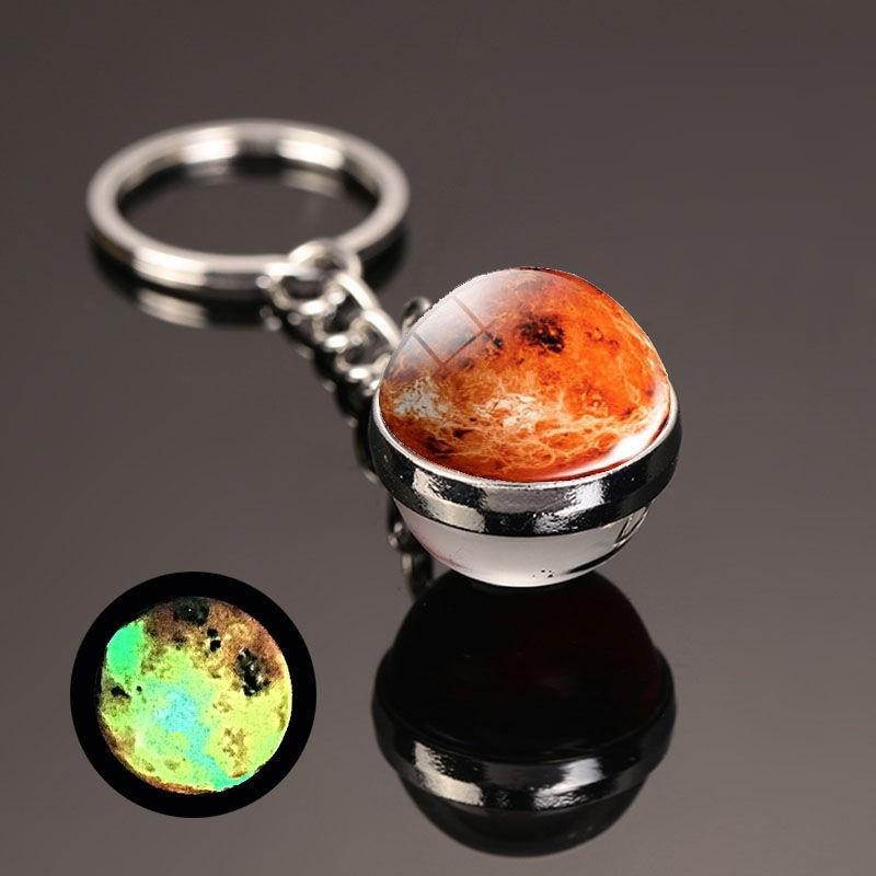 Luminous Sun Nine Planets Jupiter Milky Way Galaxy Keychain Pendant Round Double Sided Earth Keychain Bag Hanging Decor