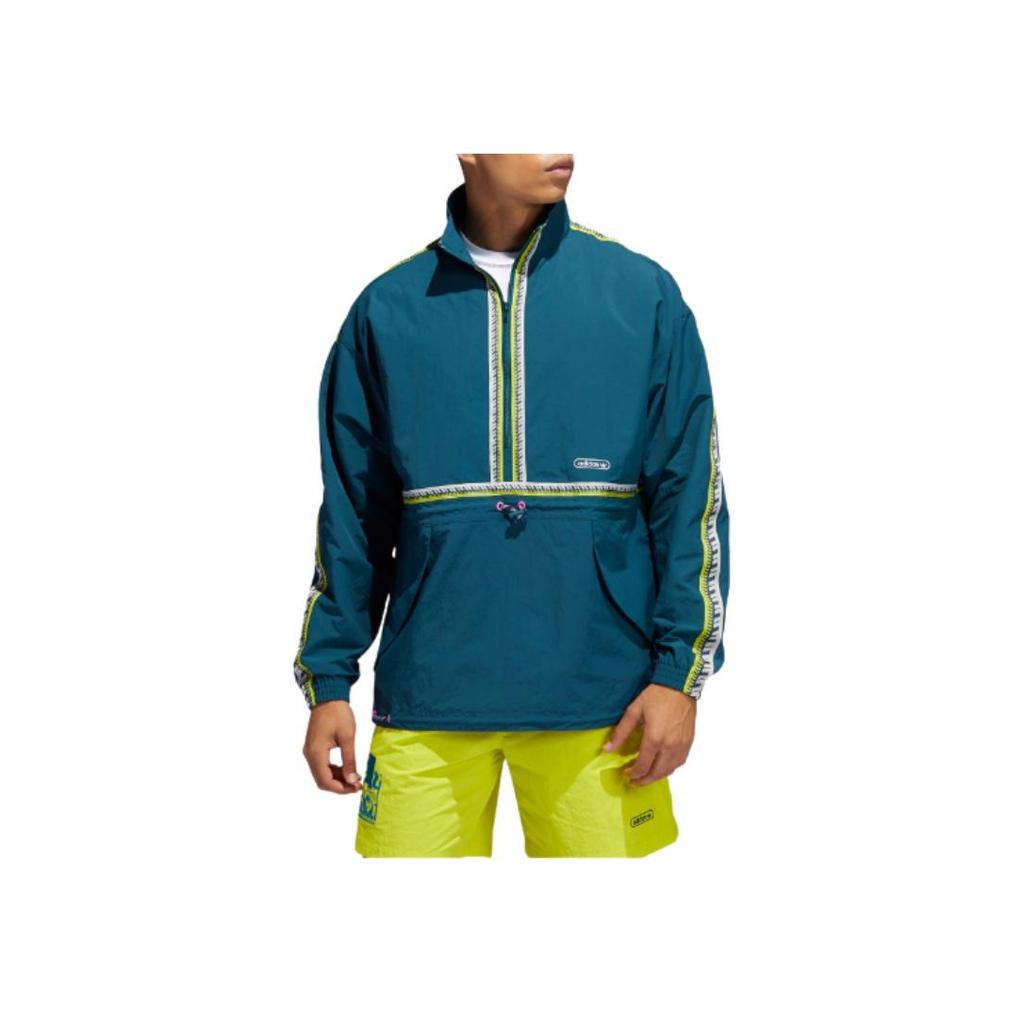 Adidas Originals Trefoil Taped Anorak Half-Zip Pullover Sports Jacket Men Outerwear Teal-Green GN3894