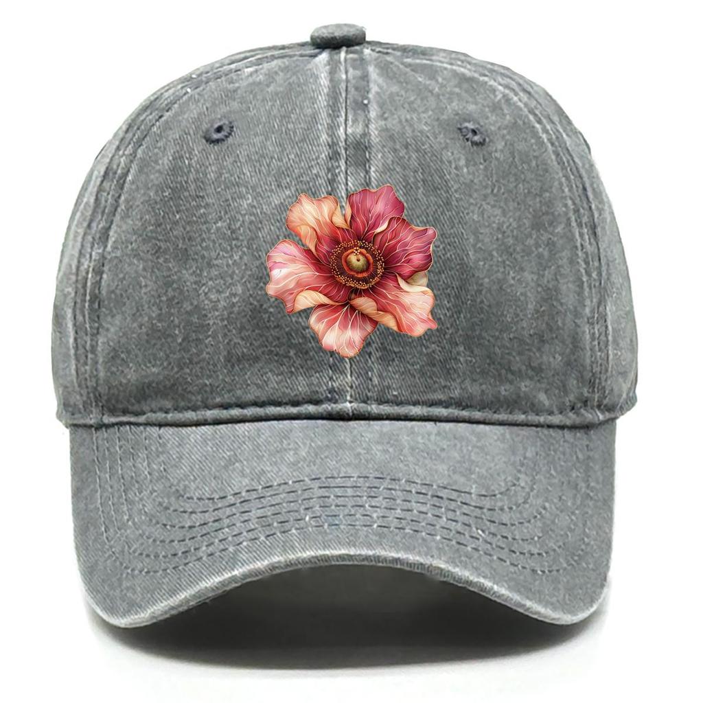 Red Flower Print Snapback Baseball Cap, Mesh Hat Hip Hop Sunshade Sporting Leisure Snapback Baseball Hat