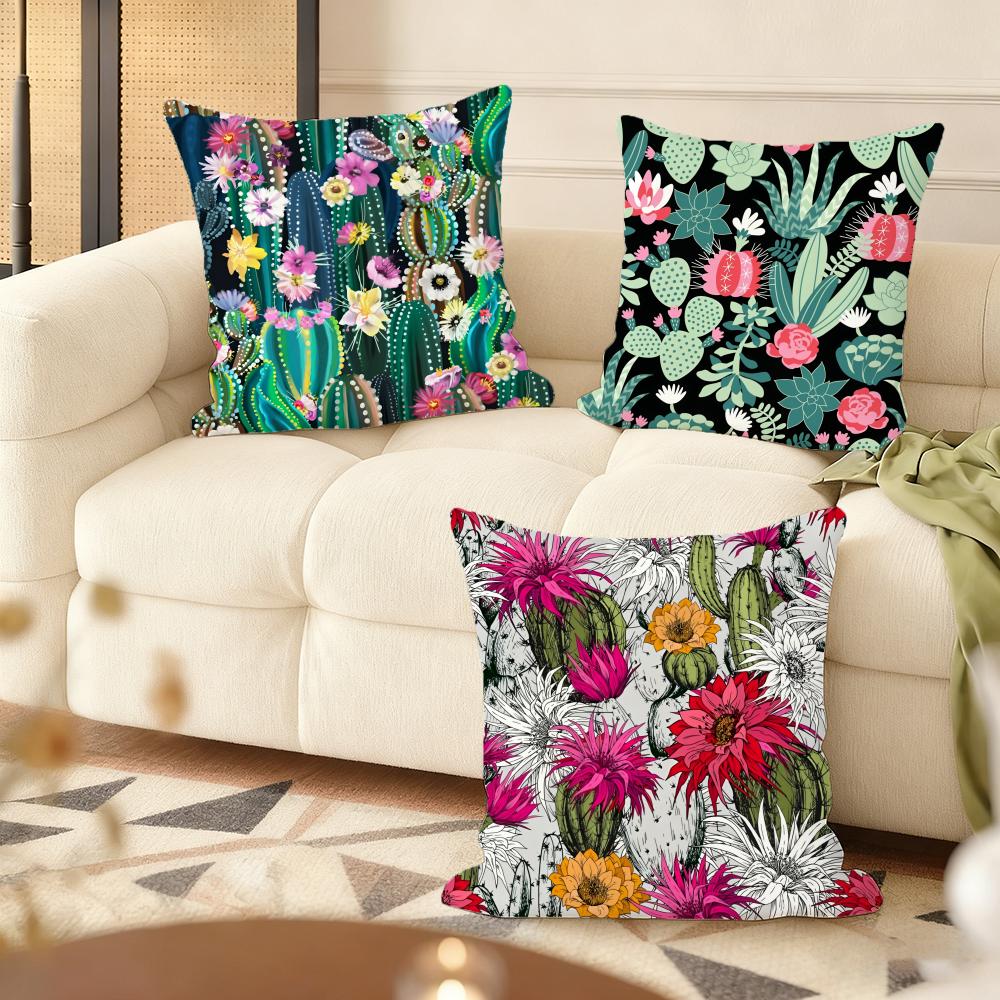 Cactus Pattern Cushion Cover Soft Short Plush Pillow Cover Smooth Cozy Texture Aesthetic Cushion Case Home Decor