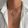 3Pcs/Set Hiphop Colored Zircon Cross Pendant Necklace for Women Men Y2K Punk Multi Layer Gold Color Chain Necklace Jewelry Gifts