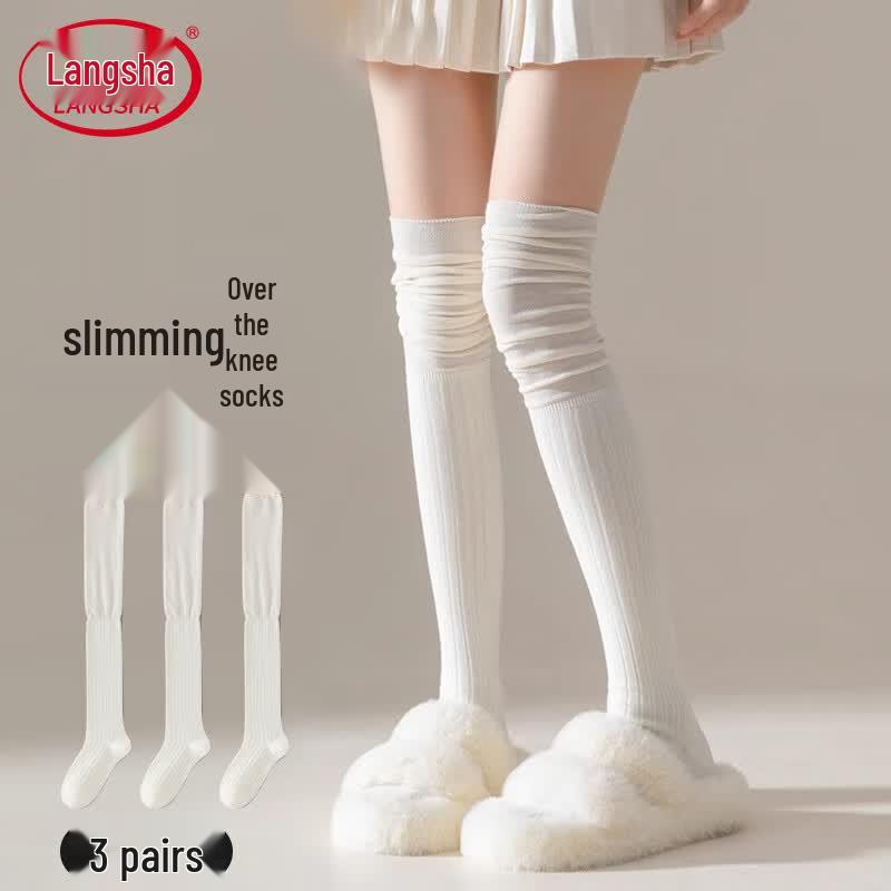 Langsha Women s JK Style Thin Over-the-Knee Socks One Size