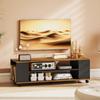Suspended Or Floor Standing TV Cabinet With Wheels 4 Shelves For 55 Inch Television 120x40x38.5 Cm Walnut And Black