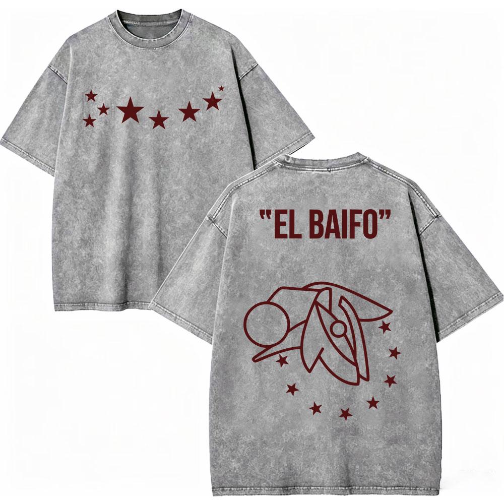 Vintage Washed Quevedo 2026 New Album El Baifo Tshirt High Street Fashion Trend Tshirts Men Women Casual Loose Cotton T Shirt