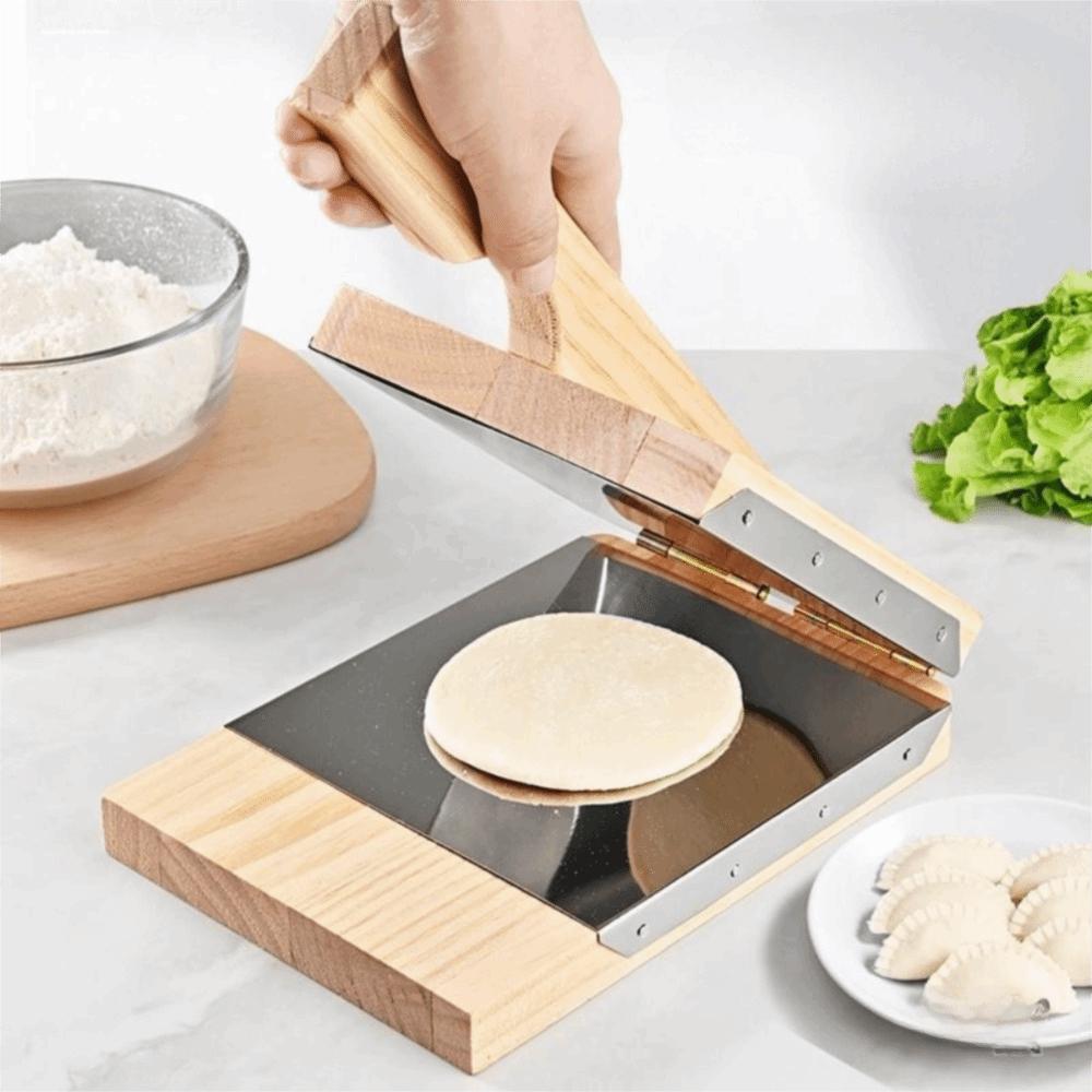 Manual Wooden Square Tortilla Presser Stainless Steel Gasket Non-stick Dumpling Skin Presser Mold-resistant Labor-Saving