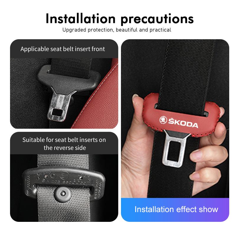 BHBD3 Car Seat Belt Buckle Cover Leather Protector Anti-collision Case For Skoda VRS Octavia 1 2 3 Rapid Kodiaq Karoq Fabia Kamiq