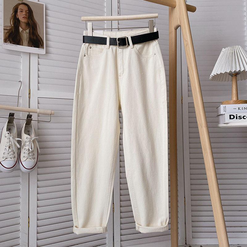 Dámské retro džíny haremového střihu s vysokým pasem - Podzimní volný střih, Rovný-mrkvový design, Zkrácená délka