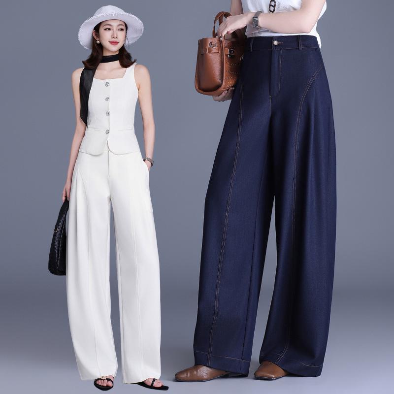 Vielseitige High-Waist-Hose mit weitem Bein: Neuer Frühjahrsartikel, Lockerer, Fließender Gerader Schnitt, Bodennah, Schlankmachend und Lässig