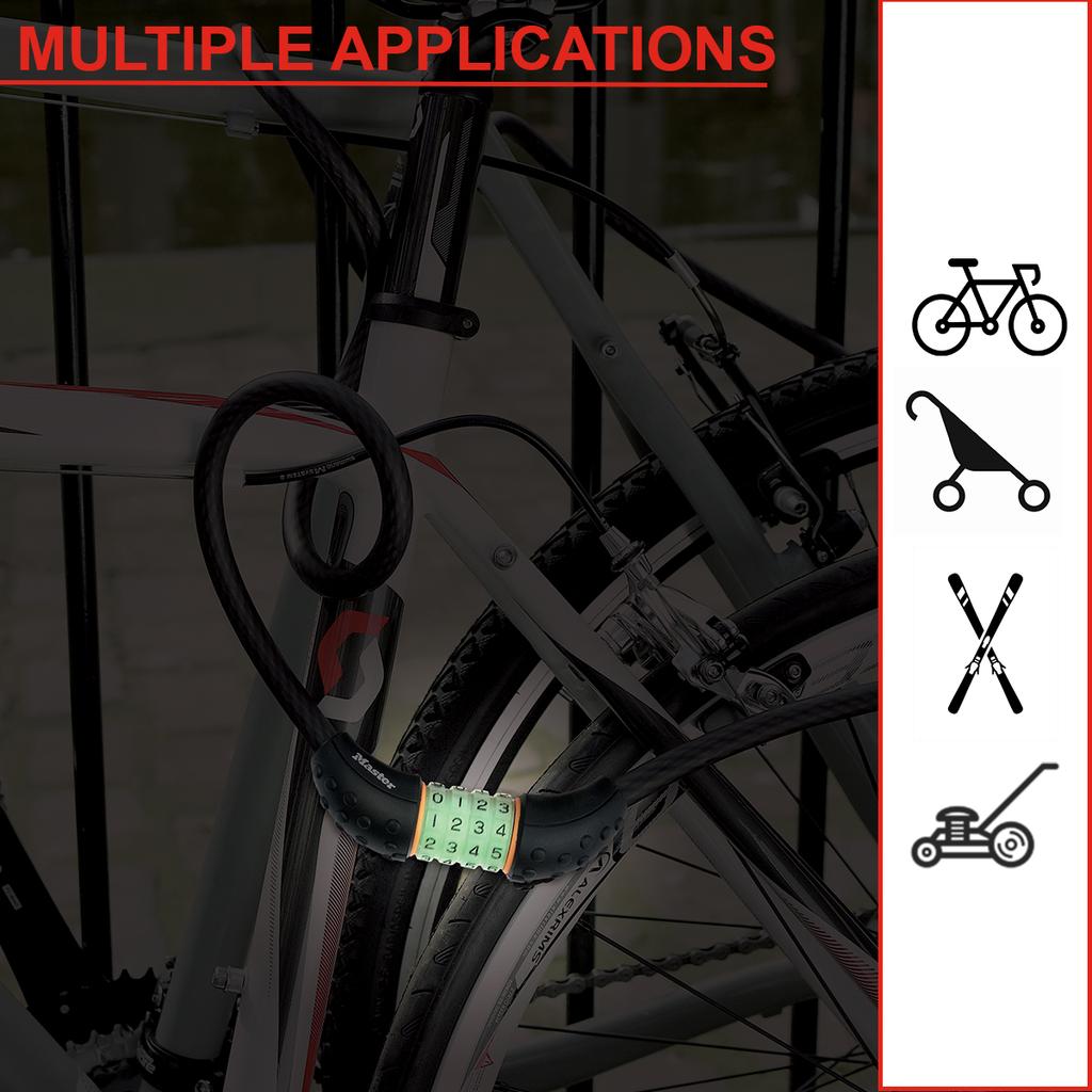 Master Lock Bike Lock Cable, 4-Digit Code, 180 cm x 12 mm, Mounting Bracket