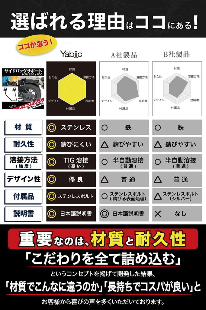 Yabiic Stainless Steel Side Bag Supports and Saddlebag Supports for the New Rebel Side 250/500 (Left Only)