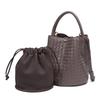 Womens Genuine Leather Woven Bucket Bag Handheld Crossbody Tote In Black Green Beige Mauve White