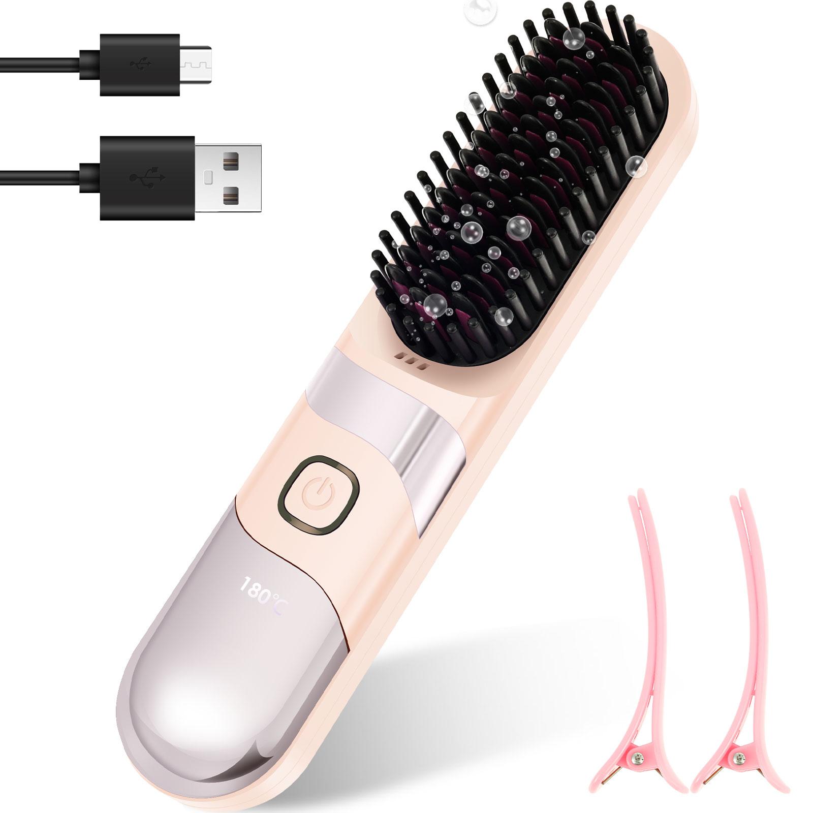 

Hair Straightener Brush Cordless Rechargeable Heating Hair Styling Comb Portable Multifunctional with 3 Temperature Settings