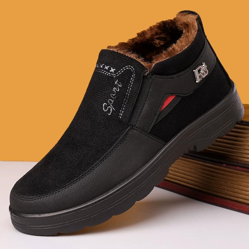 

Мужские зимние хлопковые бархатные ботинки - Большие размеры, Толстые, для среднего и пожилого возраста 38 чёрный