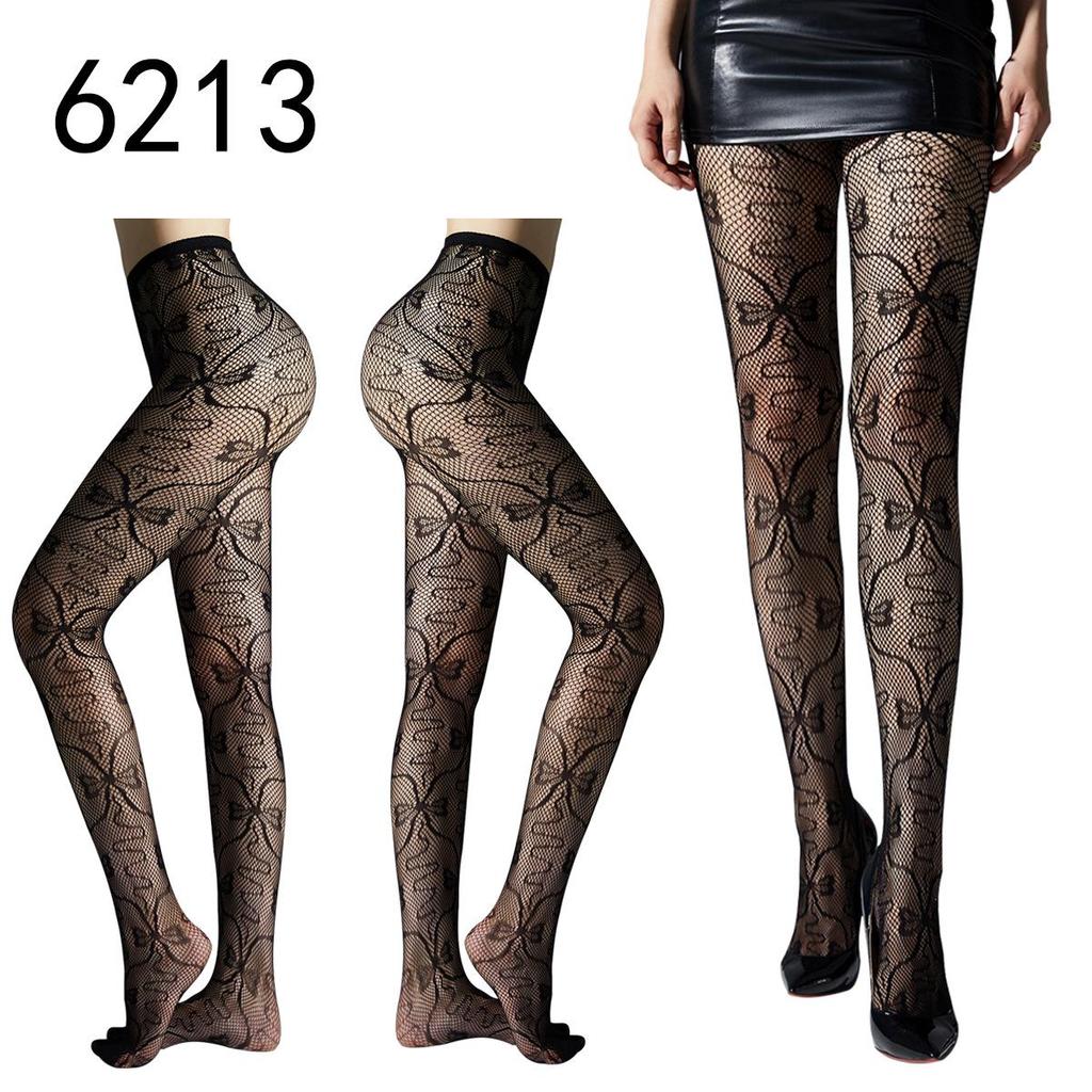 Hohle Strapsstrumpfhose mit Fischmuster - Nachtclub Schwarzseide