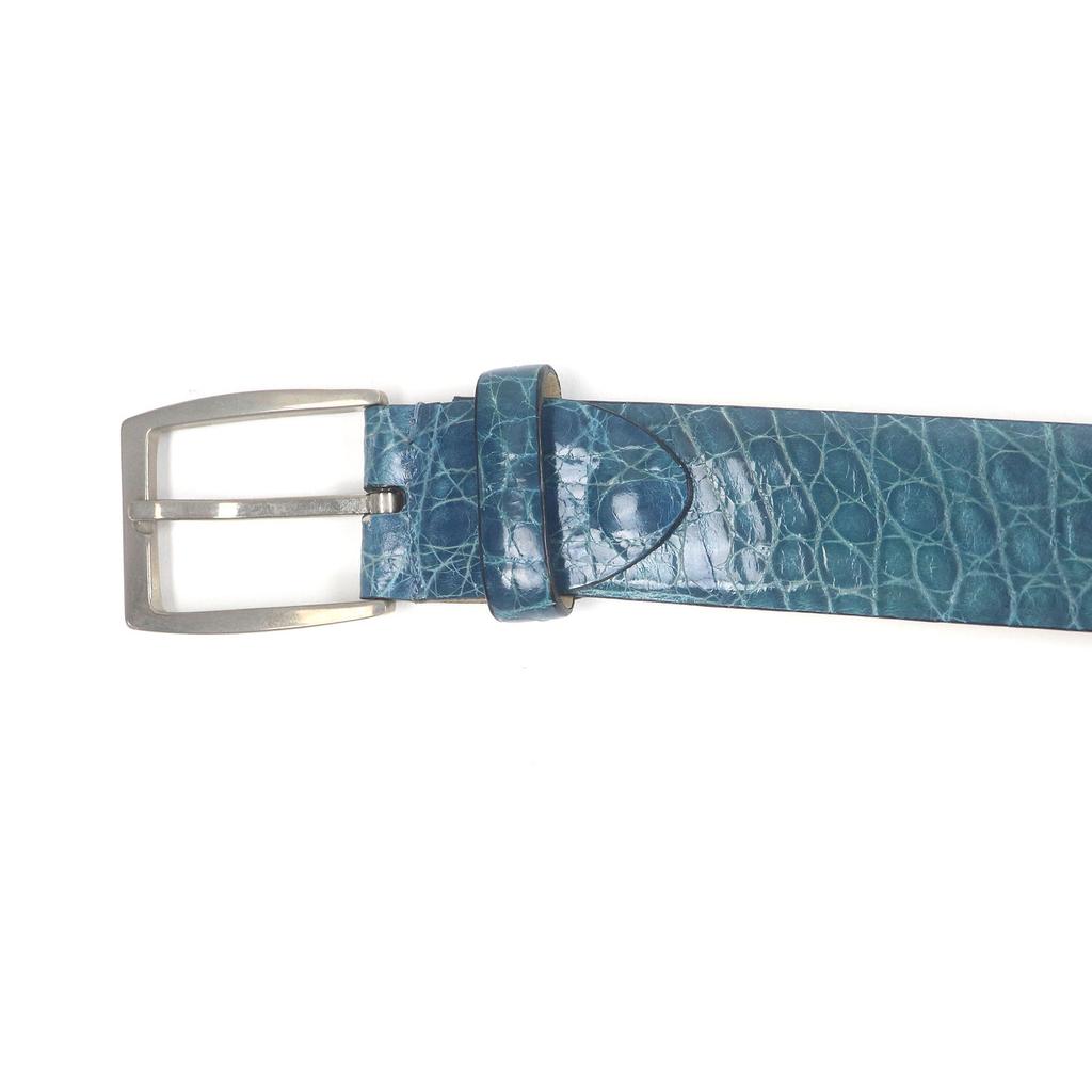 Brioni belt Silver pin buckle turquoise blue Crocodile mens B209/F860 Used