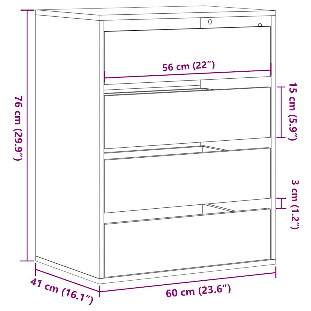 White Chest of Drawers 60 x 41 x 76 cm Particleboard