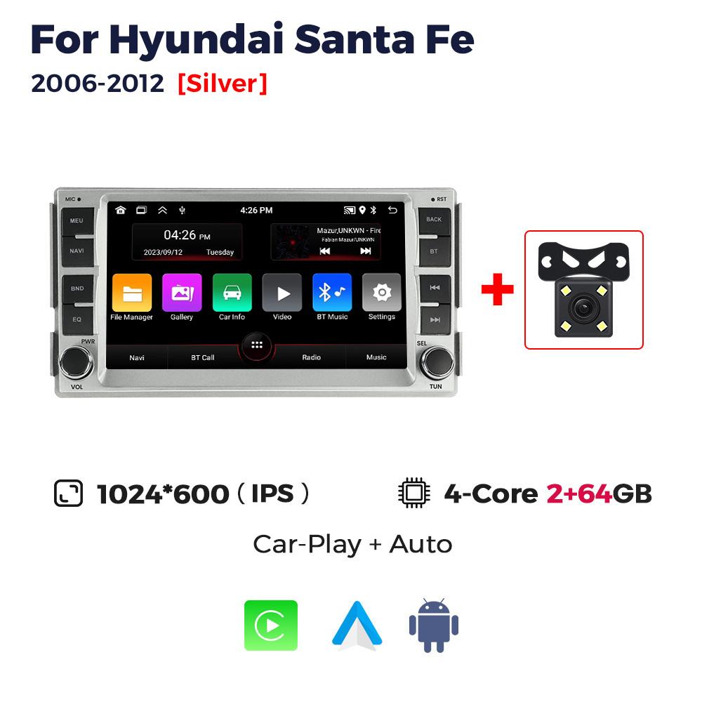Wireless CarPlay Android Auto Multimedia Display Screen For Hyundai Santa Fe 2006-2012 Android 15 Car Radio Intelligent System