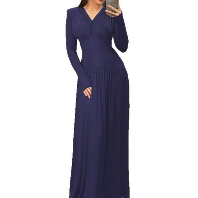 The New Autumn and Winter Women's Collection Features An Elegant, Cinched Waist and A Flowing, Casual, Niche Solid-color Pleated Long Dress