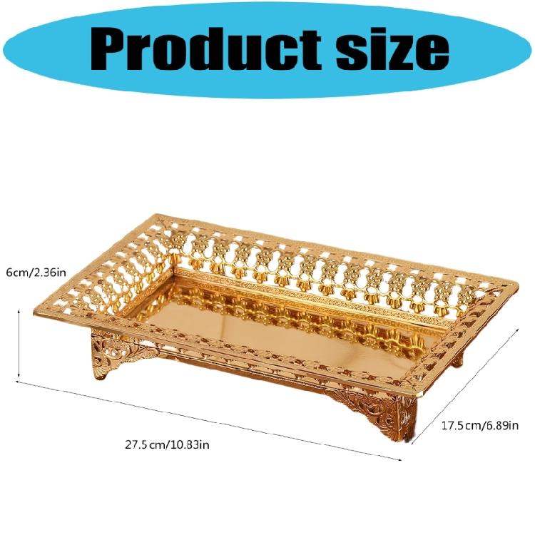 Iron Rectangular Fruit Tray Luxurious European Gold Hollow Out Design Dessert Serving Plate with Base for Stable Display