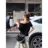 New Black One Shoulder Short Sleeve T-Shirt Women's Summer Pure Desire Loose Chic Top