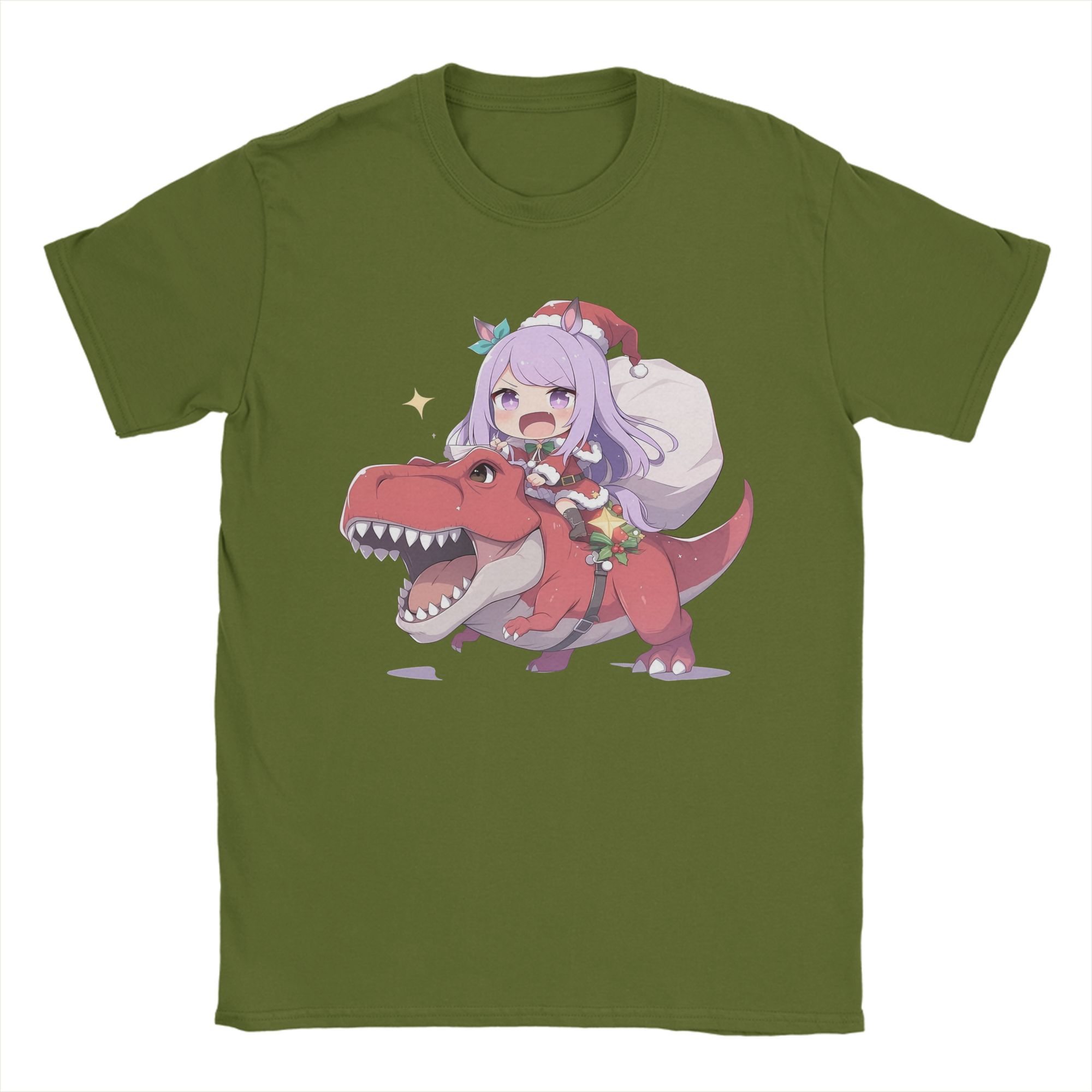 

Mejiro Mcqueen Christmas T Shirt Men Pure Cotton T-Shirt Crewneck Uma Musume Anime Tees Short Sleeve Clothing Graphic Printed 4XL