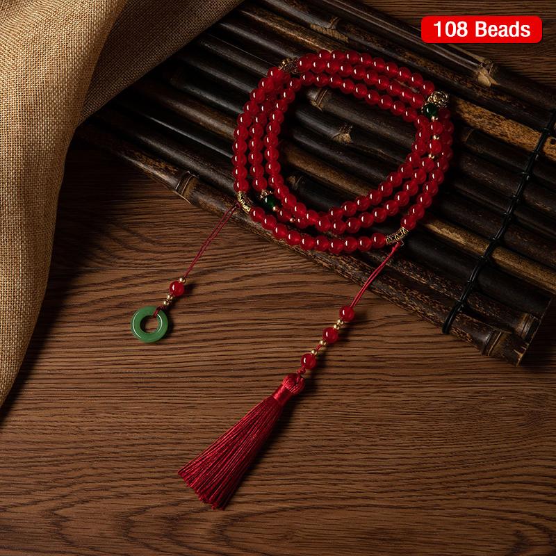 Chinese Style Long Green Bead Necklace Buddhist Buddha Meditation Green  Necklace Long Tassel Chokers Jewelry Gifts