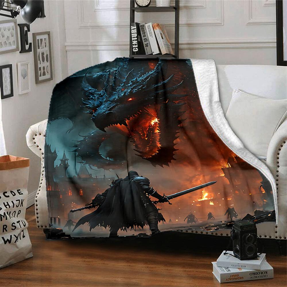 1pc Dragon Fantasy Blanket, Lightweight Flannel Throw Blanket For Sofa, Bed, Travel, Camping, Living Room, Office, Couch, Chair, And Bed