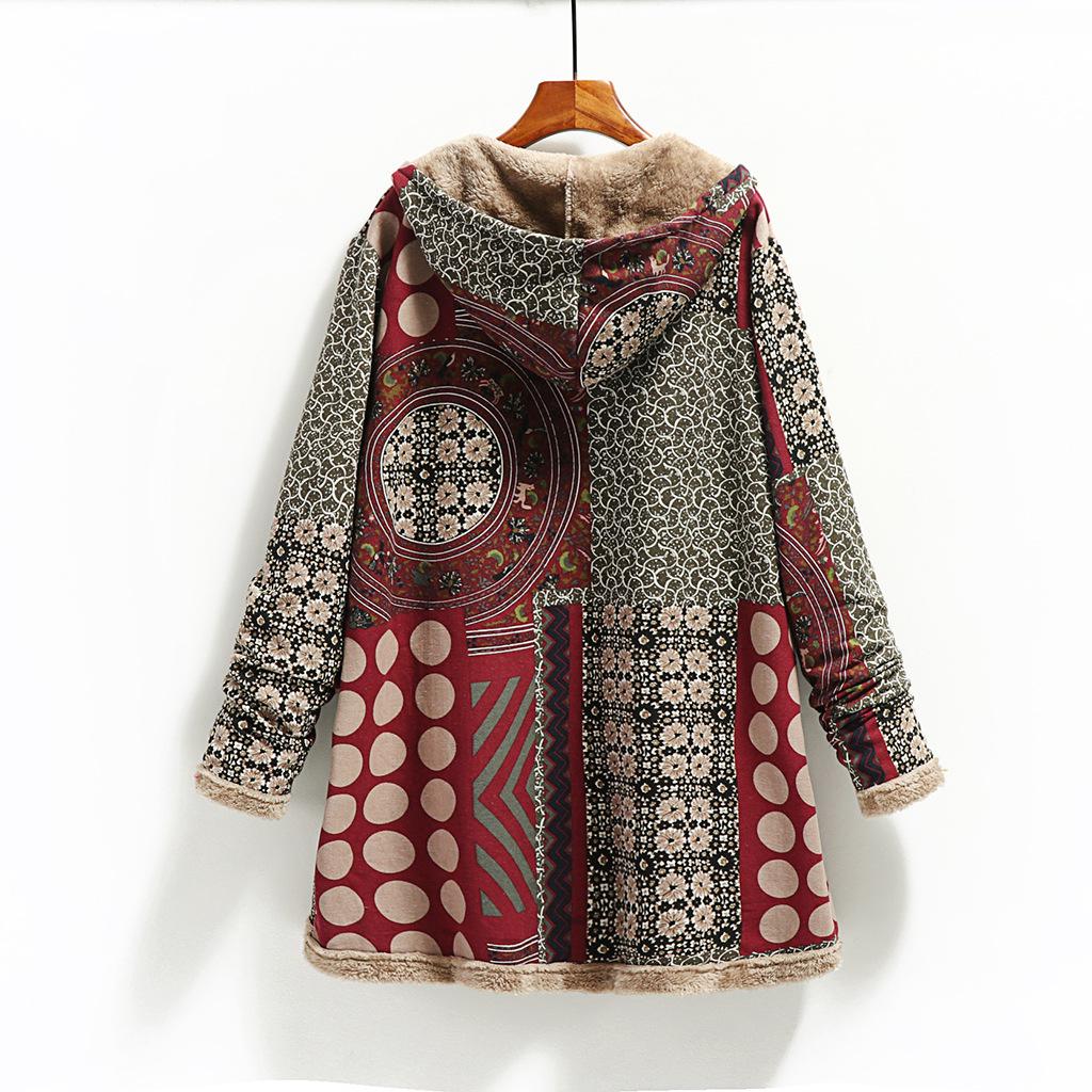 Winter explosion of new women s clothing cotton and linen printing hooded sweater warm plush jacket S