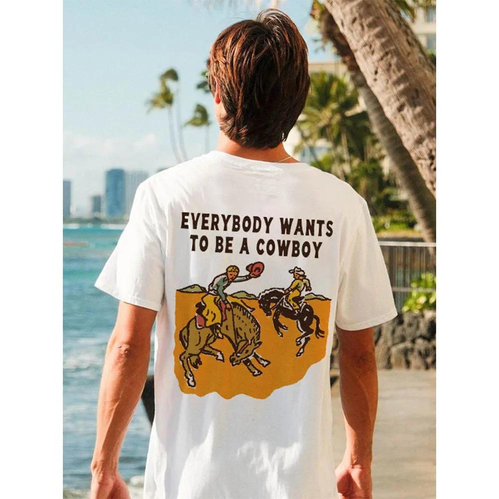 Men Cotton T-Shirt Short Sleeve Denim Graphic Apparel Harajuku Streetwear ONeck Tshirts Oversized Summer Men Tee Cowboy Clothing