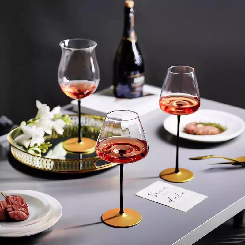 Shangqi Black Stem Crystal Burgundy Red Wine Glasses - Set of 5, 580ml