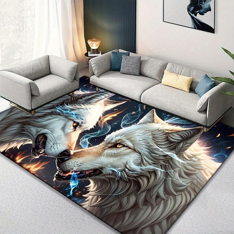 Wolf Pattern Area Rug Stain Resistant Floor Mat Carpet Perfect for Living Room Bedroom and Office Indoor Decor Aesthetic Home