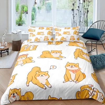 Shiba Inu Bettbezug, süßes Shiba Inu Bettwäscheset, Hund liebt Bettwäscheset, Mikrofaser, Cartoon-Tiermuster, Queen King Bettbezug