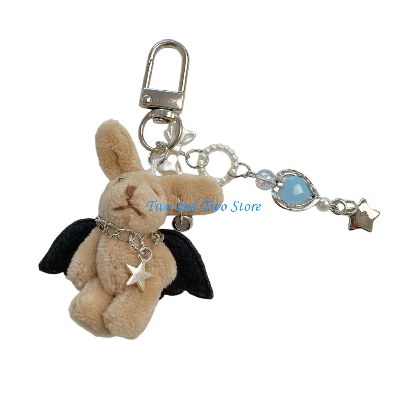 HX6F Rabbit Plush Toy Keychain Miniature Soft PP Cotton Stuffed Animal Accessory Ornament Charm For Bags Keys