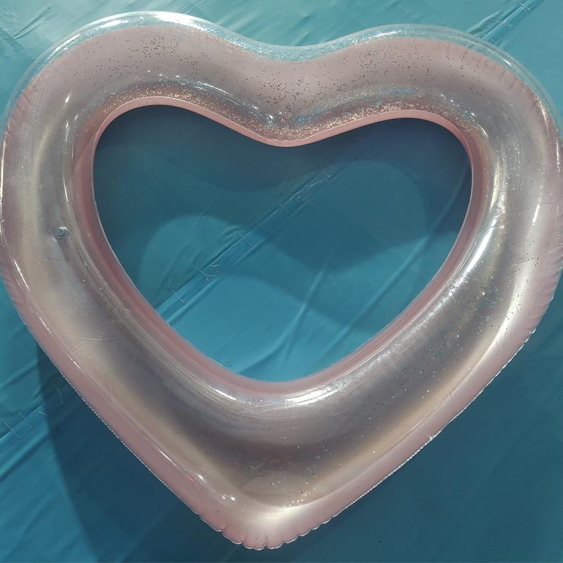 Thick Transparent Glitter Heart-Shaped Inflatable Pool Float for Adults