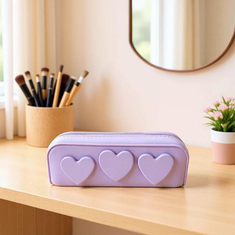 Silicone Pencil Case: Easy-Clean Cosmetic & Stationery Storage Bag, Large Capacity for Outdoor Travel.
