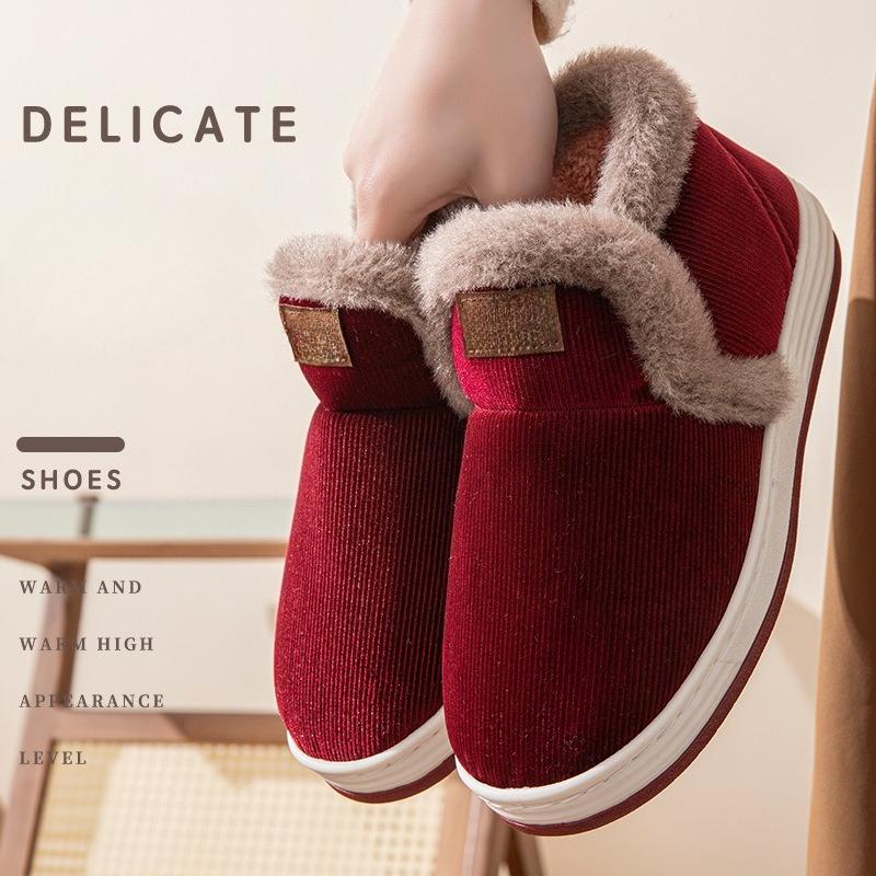 Cotton Shoes Non-slip and Warm Home Cotton Slippers Bag Heel Women Men's Velvet Thick-soled Boots