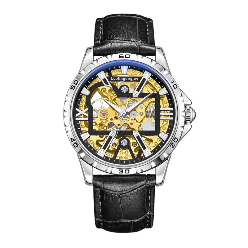 New Luxury Skeleton Automatic Mechanical Watch for Men Luminous Hands Stainless Steel Strap Retro Business Watches