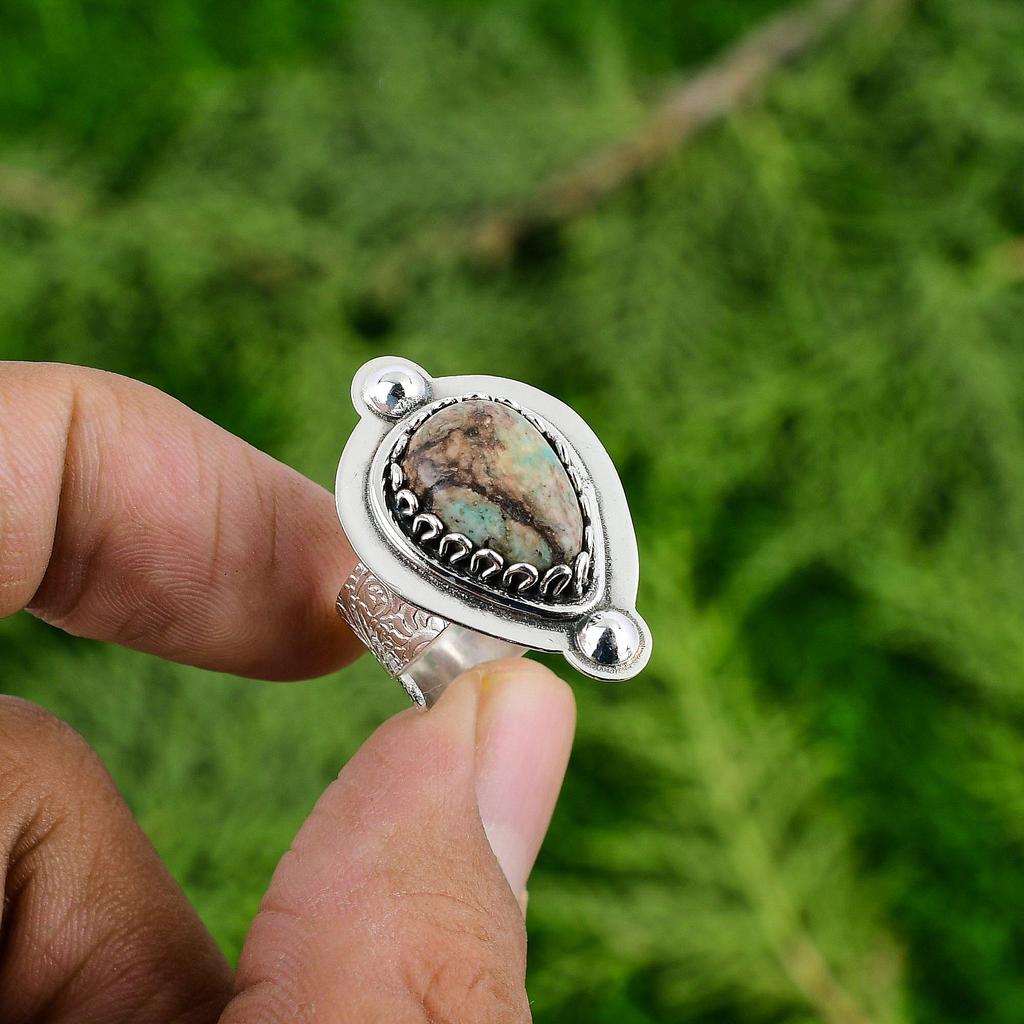 Natural Tibetan Turquoise Stackable Adjustable Ring 925 Silver For Women