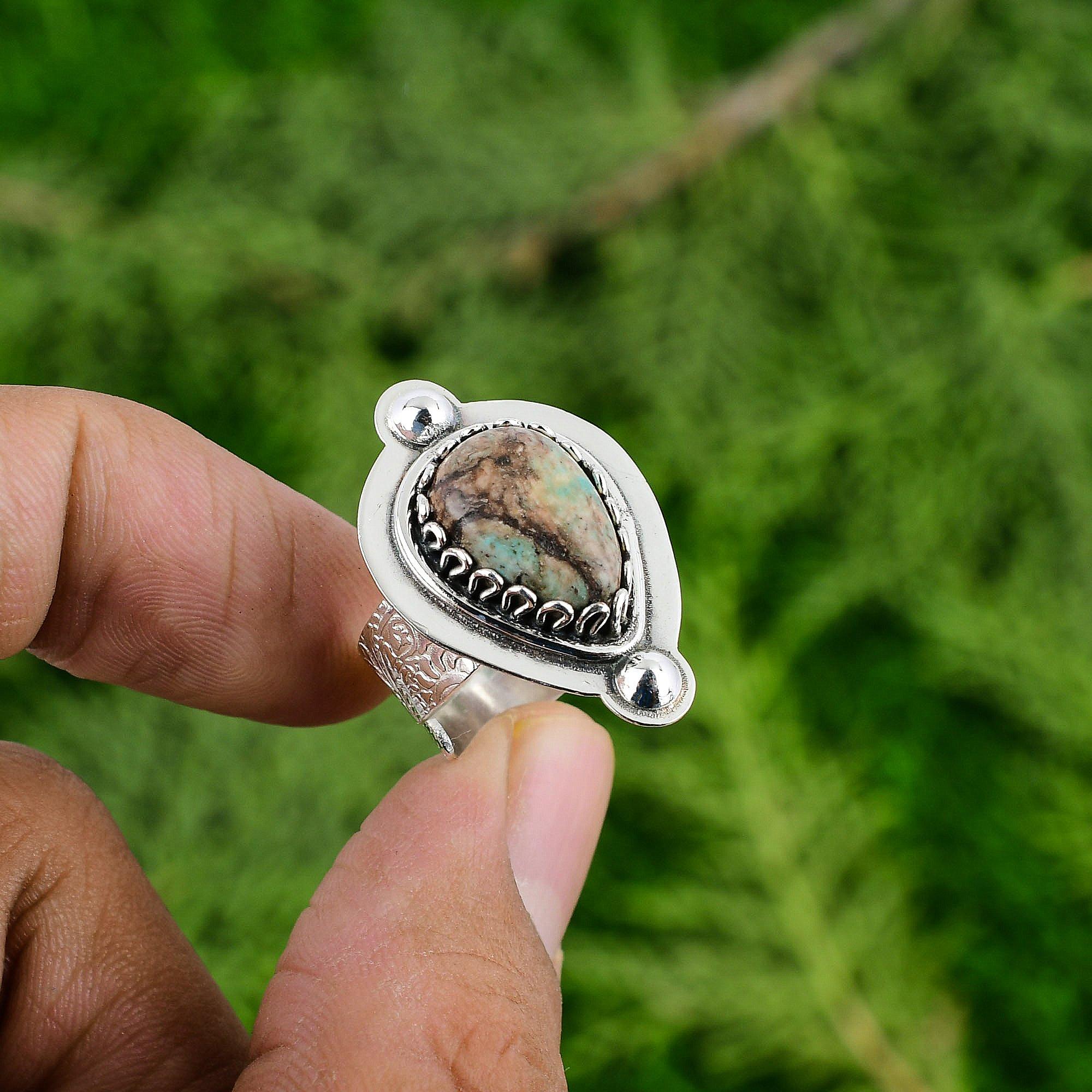 

Натуральное тибетское бирюзовое регулируемое кольцо из серебра 925 пробы для женщин Adjustable