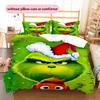 1 Stück Grinch-Muster Bettwäsche Steppdecke Set Bettbezug Kissenbezug Heimdekoration Geburtstagsgeschenk (1 Bettbezug + 2 Kissenbezüge, ohne Füllung)